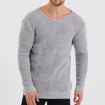 Wide Neck Thick Honeycomb Knit Sweater // Light Gray (2XL)