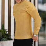 Crewneck Patterned Knit Sweater // Yellow (L)