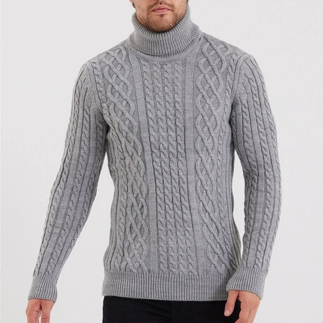 Turtleneck CableKnit Sweater // Light Gray (S)