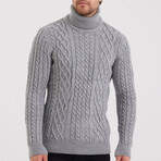 Turtleneck CableKnit Sweater // Light Gray (S)