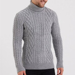 Turtleneck CableKnit Sweater // Light Gray (S)