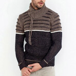 Shawl Collar Patterned Knit Sweater // Brown (L)