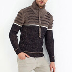 Shawl Collar Patterned Knit Sweater // Brown (L)