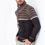 Shawl Collar Patterned Knit Sweater // Brown (L)