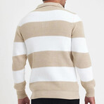 Polo Collar Block Knit Sweater // Beige + White (L)