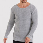 Wide Neck Thick Honeycomb Knit Sweater // Light Gray (2XL)