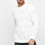 Crewneck Ragged Knit Sweater // White (M)