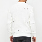 Crewneck Ragged Knit Sweater // White (M)