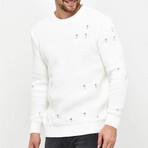 Crewneck Ragged Knit Sweater // White (M)