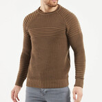 Crewneck Patterned Knit Sweater // Tan (M)