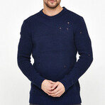 Crewneck Ragged Knit Sweater // Navy Blue (XL)