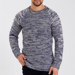 Crewneck Patterned Knit Sweater // Gray (L)