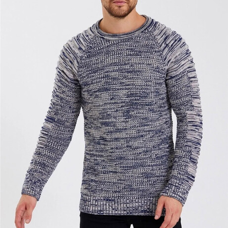 Crewneck Patterned Knit Sweater // Gray (S)