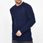 Crewneck Ragged Knit Sweater // Navy Blue (XL)