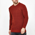 Crewneck Ragged Knit Sweater // Red (S)