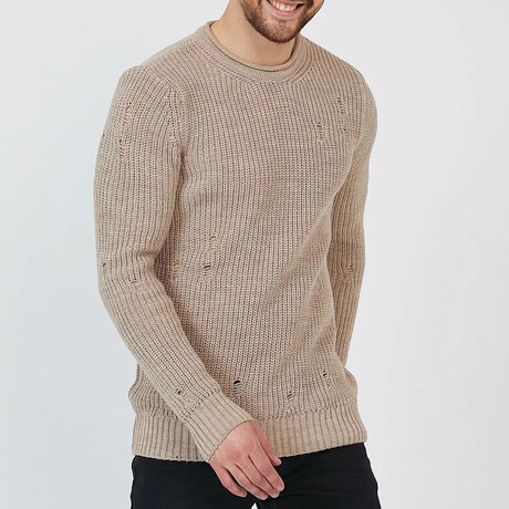 Crewneck Ragged Knit Sweater // Mink (S)