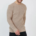 Crewneck Ragged Knit Sweater // Mink (L)