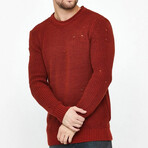 Crewneck Ragged Knit Sweater // Red (S)