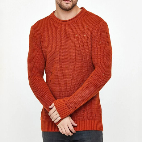 Crewneck Ragged Knit Sweater // Orange (S)