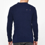 Crewneck Ragged Knit Sweater // Navy Blue (XL)