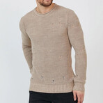 Crewneck Ragged Knit Sweater // Mink (L)