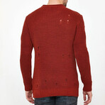 Crewneck Ragged Knit Sweater // Red (S)