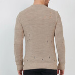 Crewneck Ragged Knit Sweater // Mink (L)