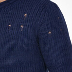 Crewneck Ragged Knit Sweater // Navy Blue (XL)