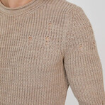 Crewneck Ragged Knit Sweater // Mink (L)