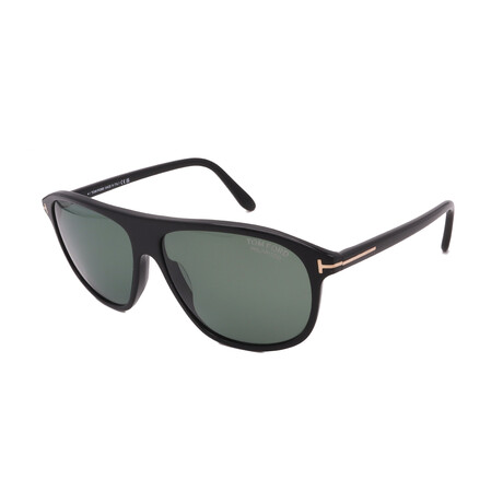 Men's Tom Ford FT1027/S 01R Square Sunglasses // Black + Green Polarized