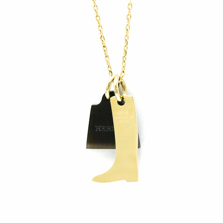 Hermes // 18k Yellow Gold Plating + Buffalo Horn Amulette Maroquinier Necklace // 17.32"-19.29" // Store Display