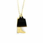 Hermes // 18k Yellow Gold Plating + Buffalo Horn Amulette Maroquinier Necklace // 17.32"-19.29" // Store Display