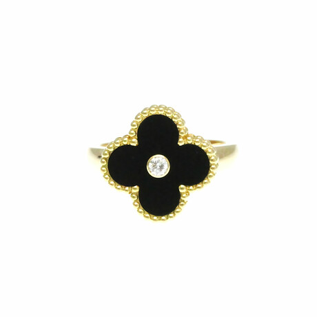 Van Cleef & Arpels // 18k Yellow Gold Vintage Alhambra Diamond + Onyx Ring // Ring Size: 5.75 // Store Display