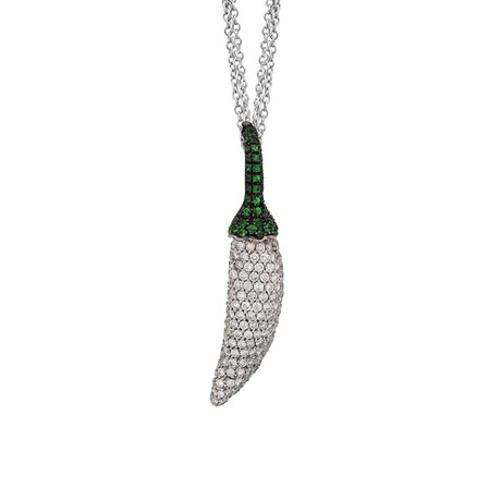 Piero Milano // 18K Black Gold + 18k White Gold Tsavorite Garnet + Diamond Necklace // 16" // New