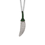 Piero Milano // 18K Black Gold + 18k White Gold Tsavorite Garnet + Diamond Necklace // 16" // New