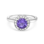 SuperOro // 14K White Gold Amethyst + Diamond Gemstone Ring // Ring Size: 7 // New