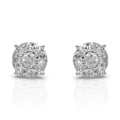 14K White Gold Diamond Stud Earrings I // New