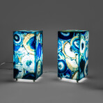 Genuine Square Blue Agate Desk Lamp Set from Brazil // 13" // 10.4 lbs Each