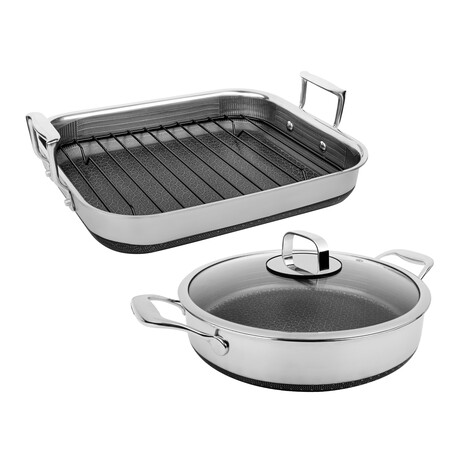 DiamondClad by Livwell 4pc Hybrid Nonstick Stainless Steel Roasting Set with Saute Pan