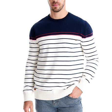 Blocked + Striped Sweater // Navy Blue (XS)