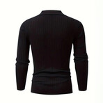 Polo Neck Ribbed Knit Sweater // Black (S)