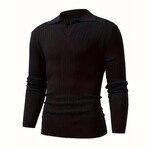 Polo Neck Ribbed Knit Sweater // Black (S)