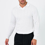 Polo Neck Striped Sweater // White (2XL)