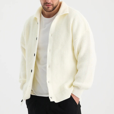 Button Up Ripped Cardigan // White (S)