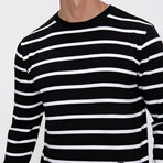 Crewneck Fine Line Striped Sweater // Black + White (XL)