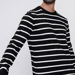 Crewneck Fine Line Striped Sweater // Black + White (XL)