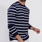 Crewneck Fine Line Striped Sweater // Navy Blue + White (M)