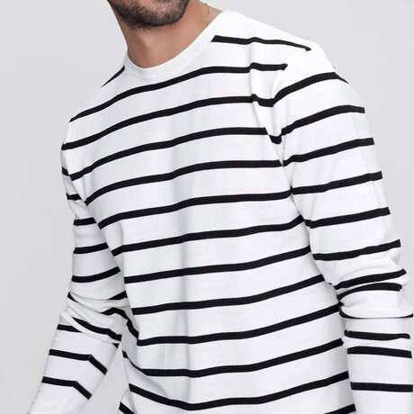 Crewneck Fine Line Striped Sweater // White + Black (S)