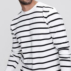 Crewneck Fine Line Striped Sweater // White + Black (XL)