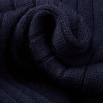 Polo Neck Ribbed Knit Sweater // Navy Blue (XL)